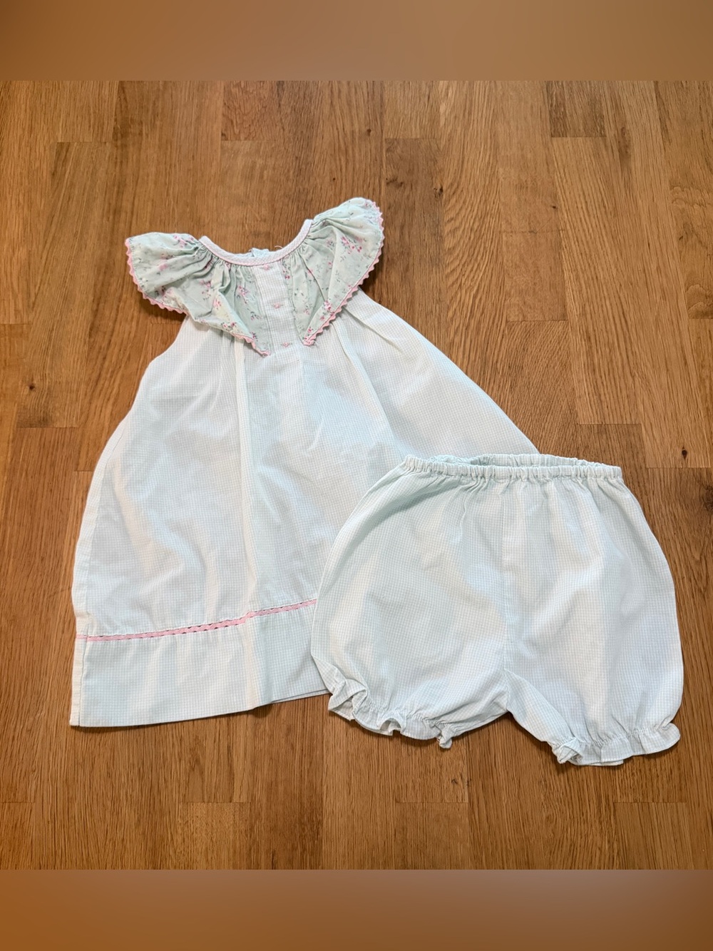 Petit Ami 3 MONTHS Mini Plaid Floral Embroidered Dress with Bloomer Shorts